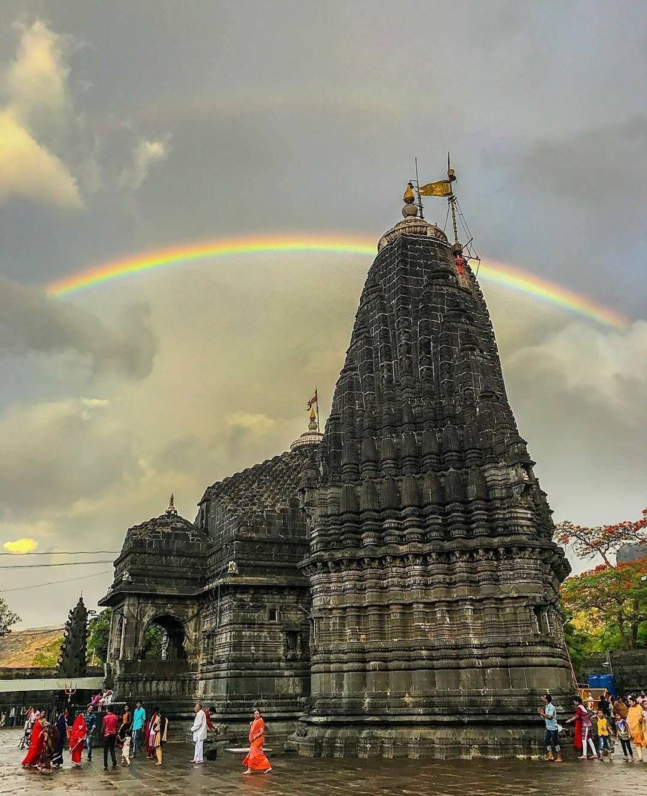 triambakeshwar temple with rainbow