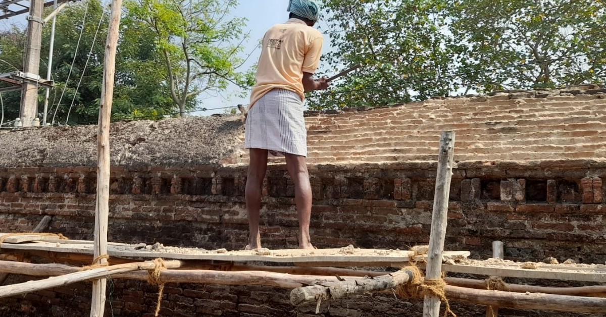 Repairing outer walls of Nellithope Perumal Temple- August 2022
