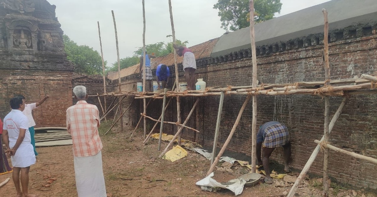 Repairing outer walls of Nellithope Perumal Temple- August 2022