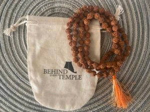 Rudraksha mala in thread - 8 mm - 108+1 - Orange with Knots