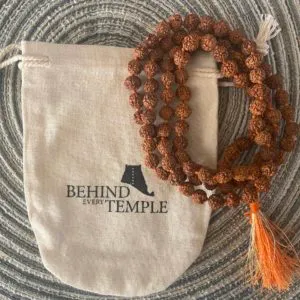 Rudraksha mala in thread - 8 mm - 108+1 - Orange with Knots